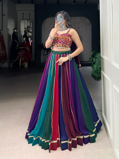 stunning lehenga choli features real mirror Gamthi work