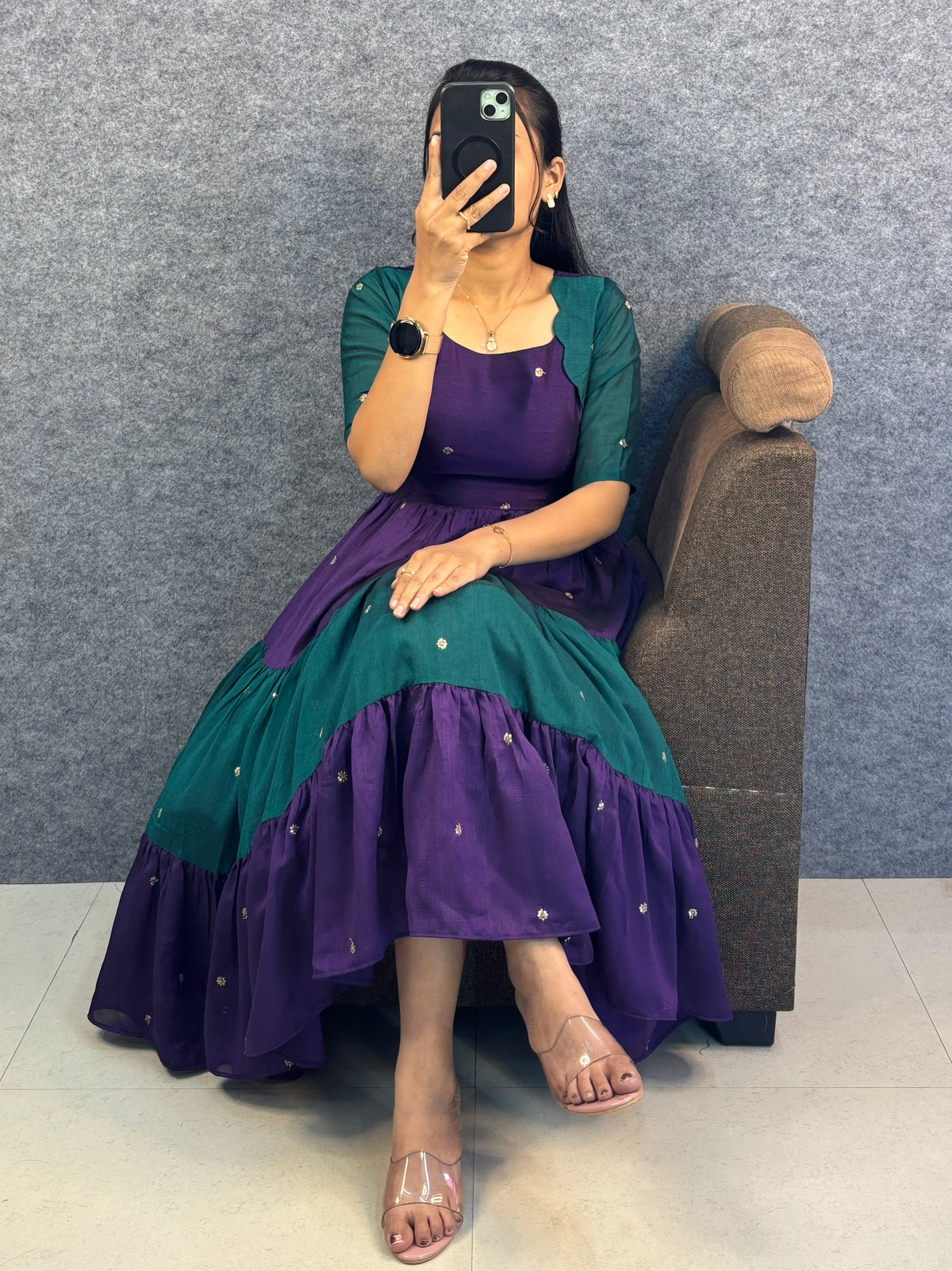 Café multi colour designer vichitra silk gown