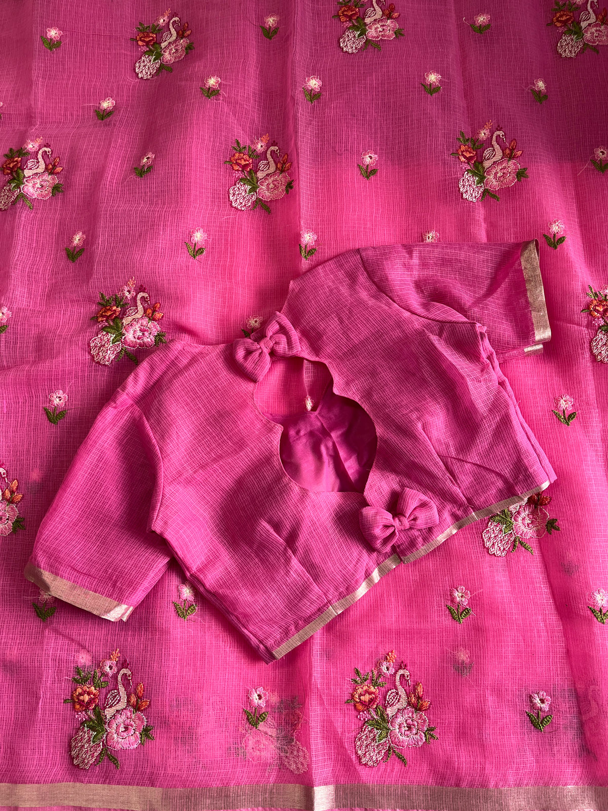 Kota doriya Embroidery saree with stitched Blouse