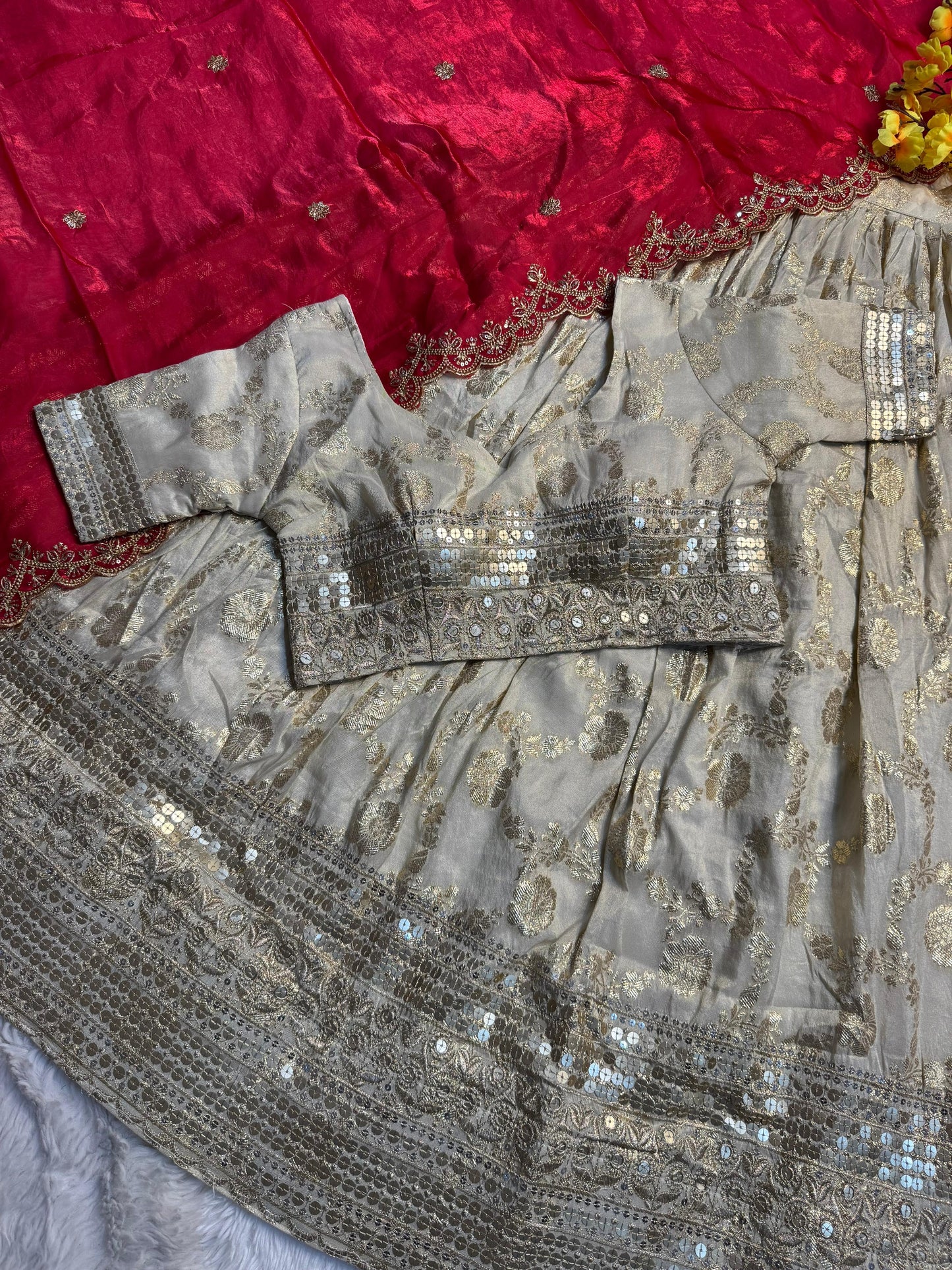 Simmer Silk séquence work Lehenga with stitched Blouse