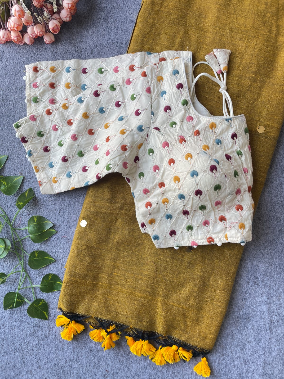 Khadi Cotton with stitched blouse