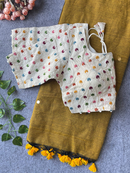 Khadi Cotton with stitched blouse