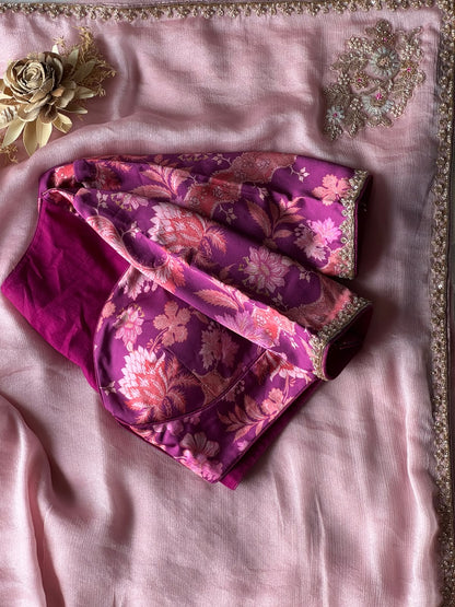 Chiffon silk saree with coding work stitched blouse