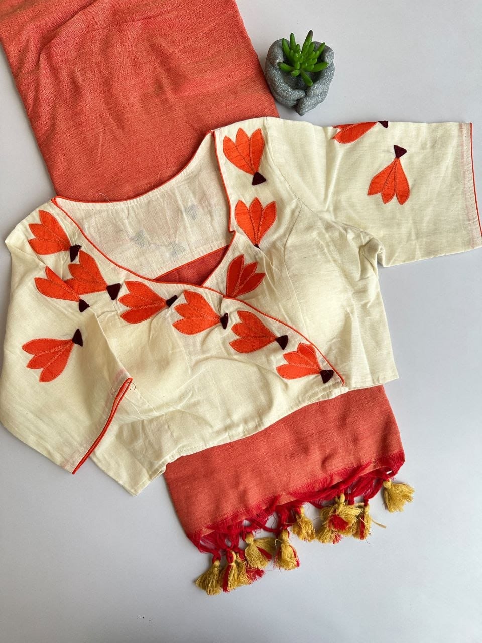 Khadi cotton with  stitched blouse