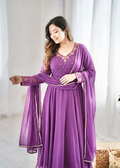 Georgette handwork party pastel colour gown