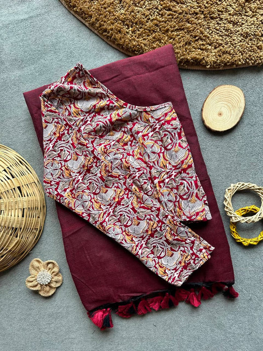 Khadi Streachable cotton stitched blouse