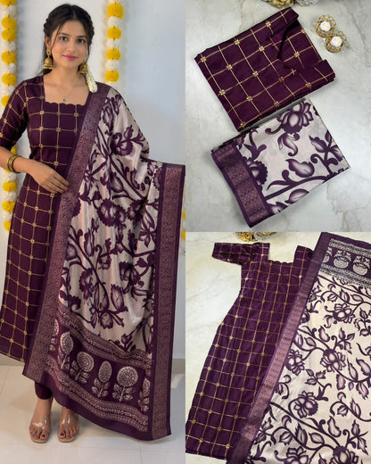 Traditional Check Weaving Kurti + Kalamkari Dupatta