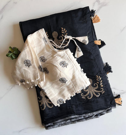 Octopus embroidery saree with stitched blouse