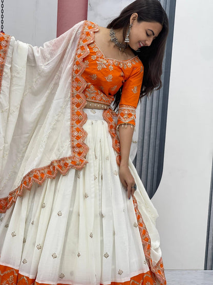 Chinon Embroidery glamour orange lehenga