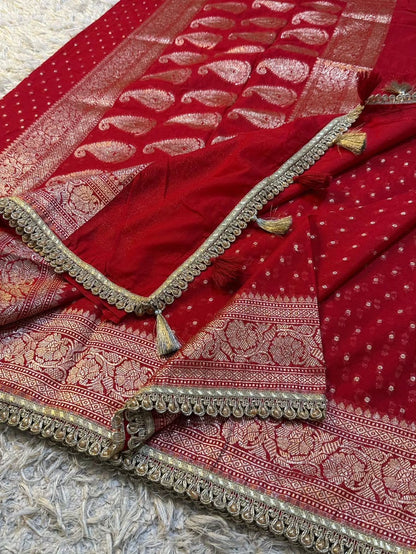 Georgette Banarasi trendy gold zari