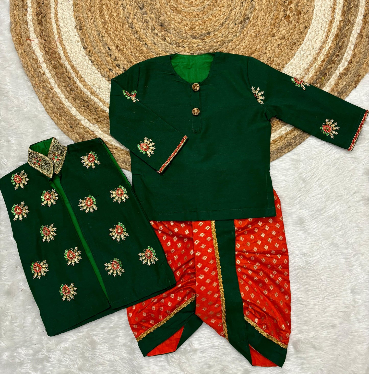 Boys traditional kurta with dhoti set - Maggam