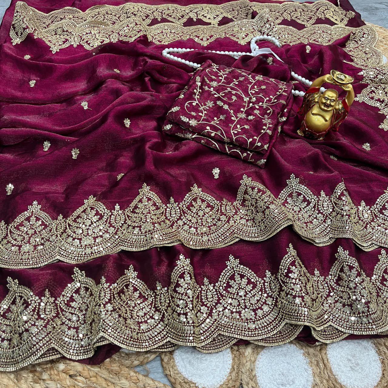 Fendy Chiffon Sequence Cutmodel saree fully work Budget sarees