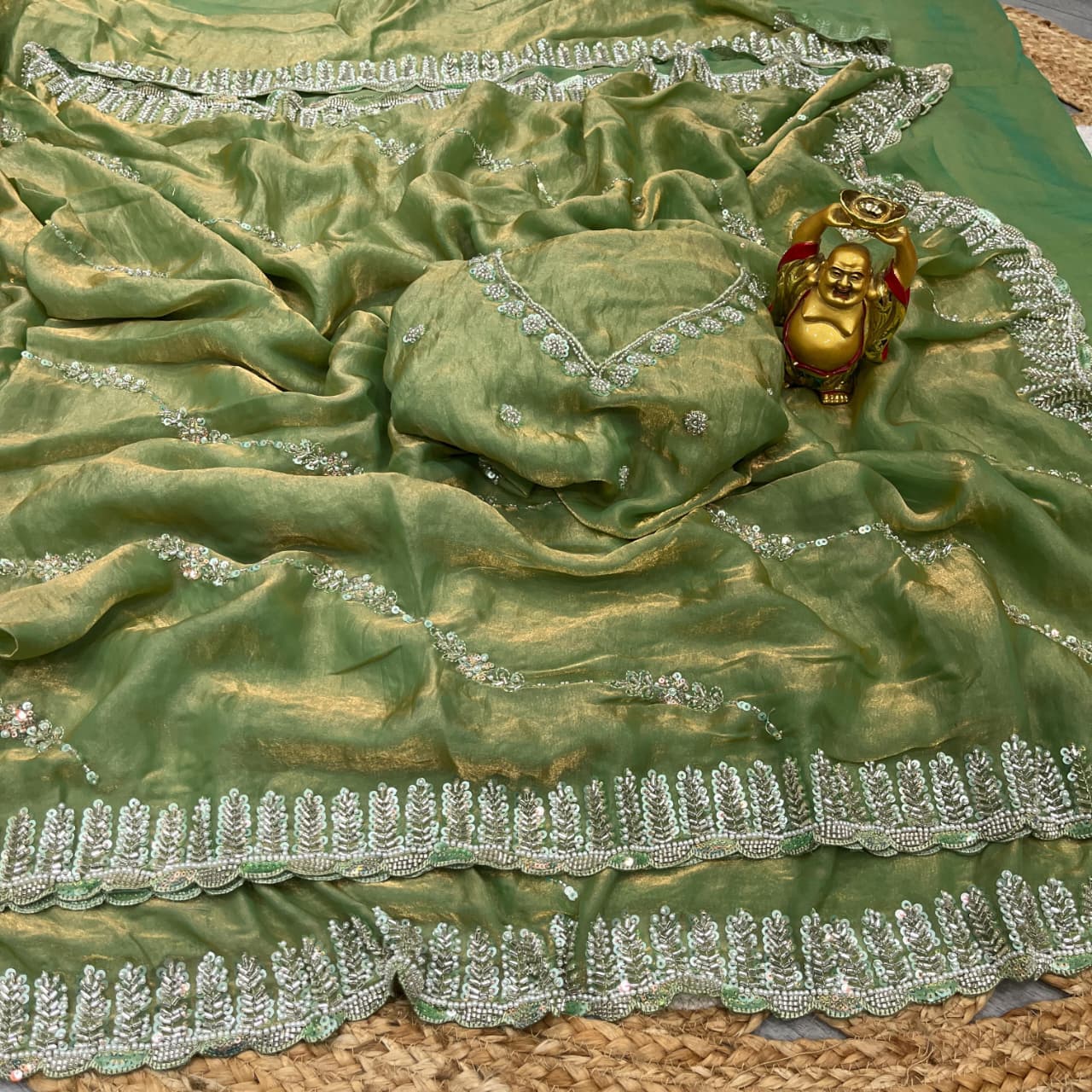 Luxurious Space Silk Saree with Original Beads Handwork
