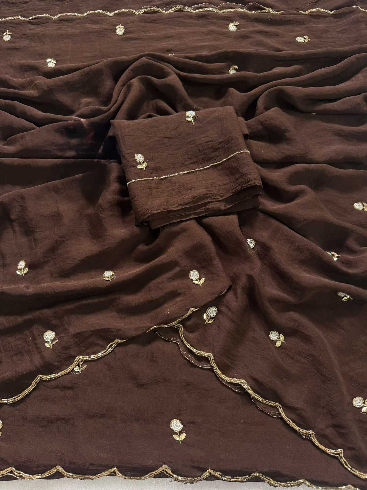 Budget Cutwork rangoli crush silk saree