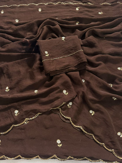 Budget Cutwork rangoli crush silk saree