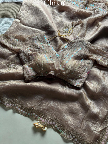 New gold crush saree with stitched blouse