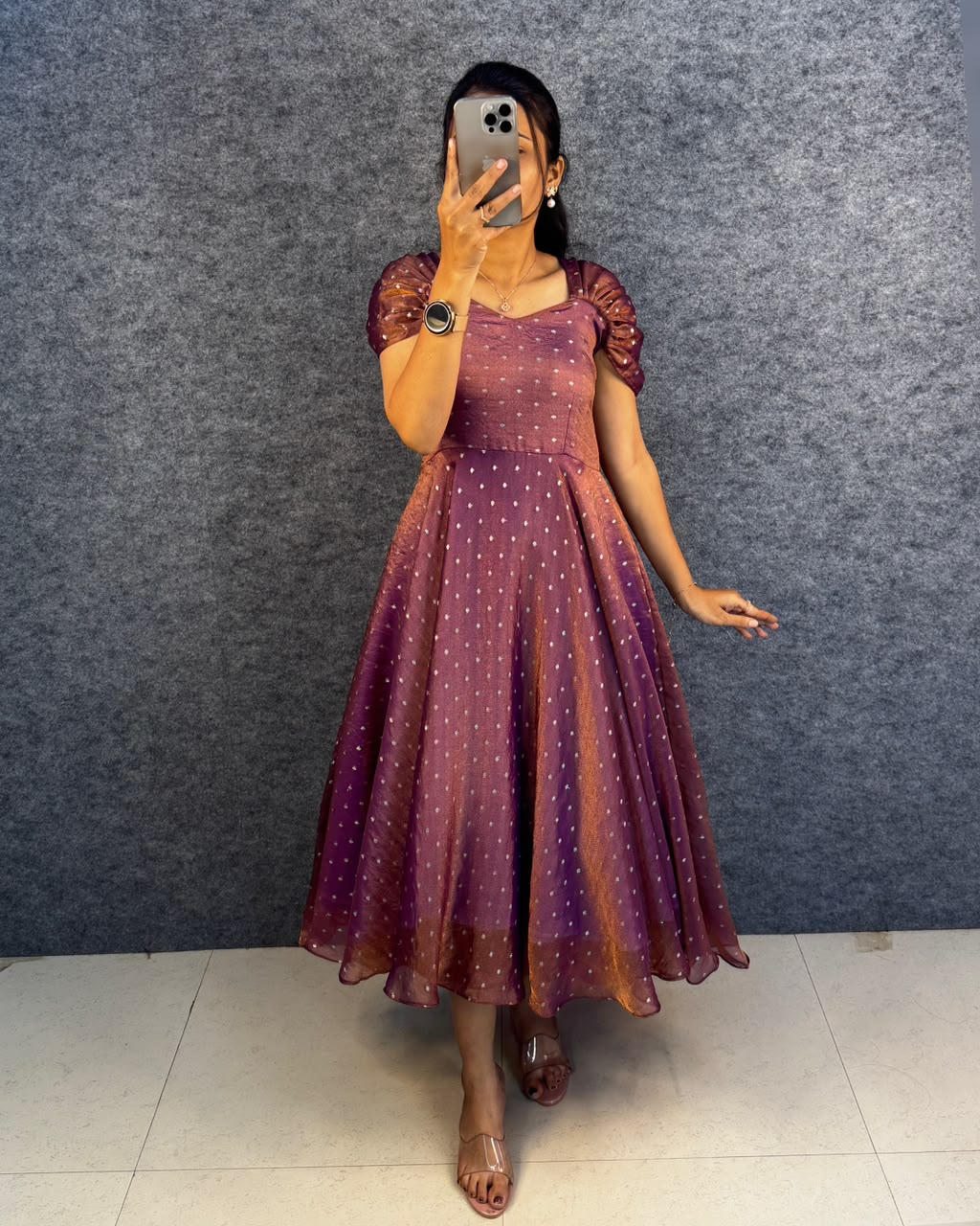 Designer princess party wear tissue butti midi gown