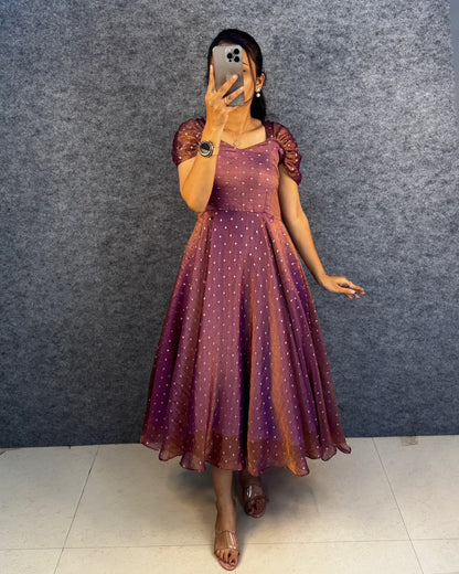 Designer princess party wear tissue butti midi gown