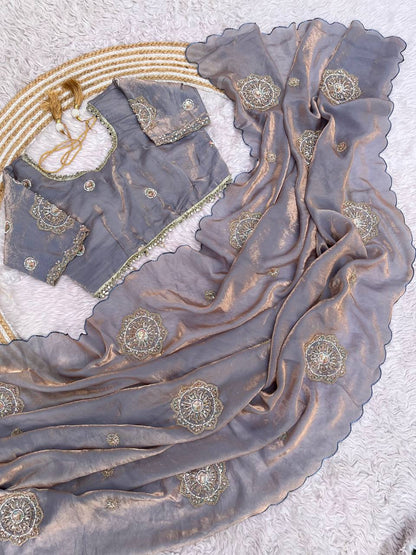 Fendi Satin Saree with Work stitched Blouse