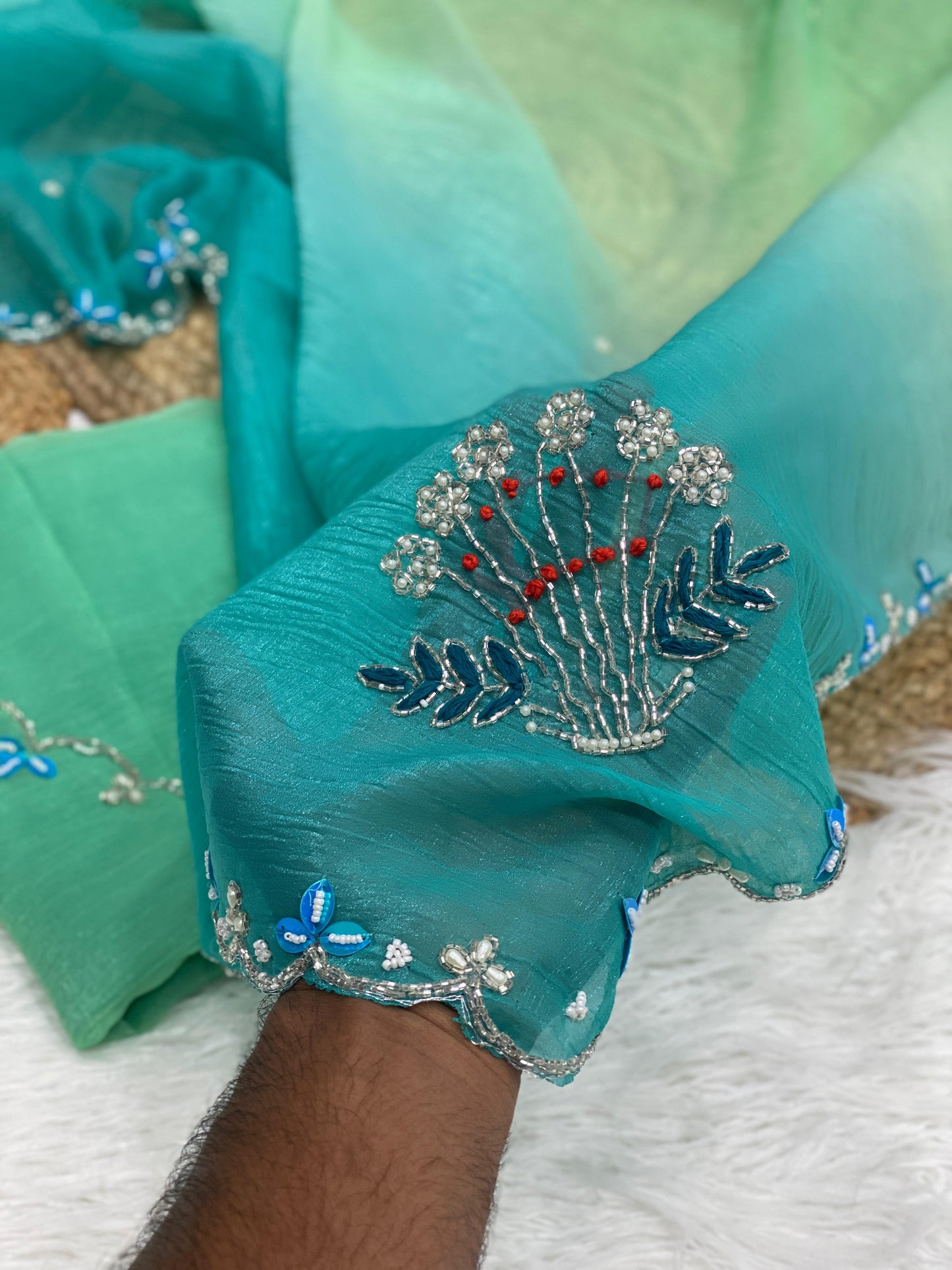 Crunchy silk trendy look party wear saree