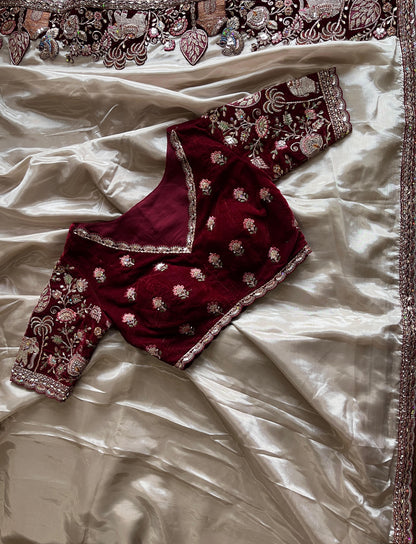 Luxe Pure Uppada coding work Stitched Saree with blouse