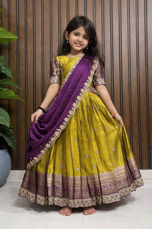 Kids cute Ugadi special tradition lehenga set