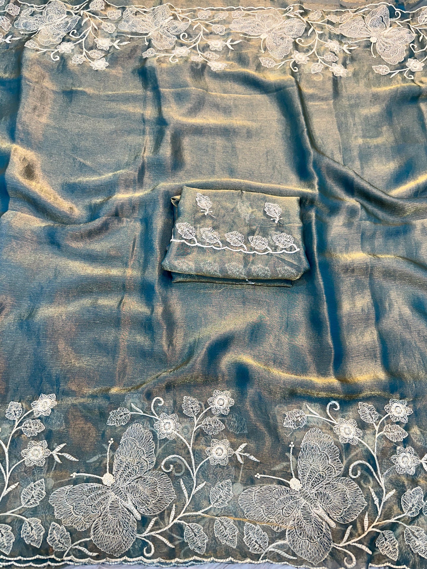 Pure Fendy chiffon saree with butterfly embroidery Budget Fancy saree