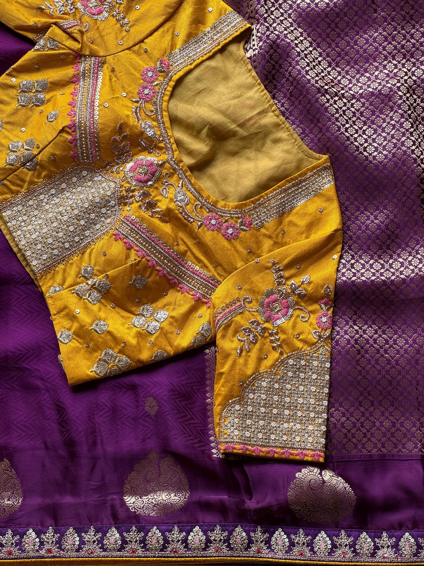Pure coding work wedding look luxe saree with stitched blouse