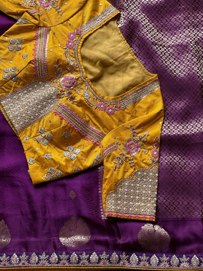 Pure coding work wedding look luxe saree with stitched blouse