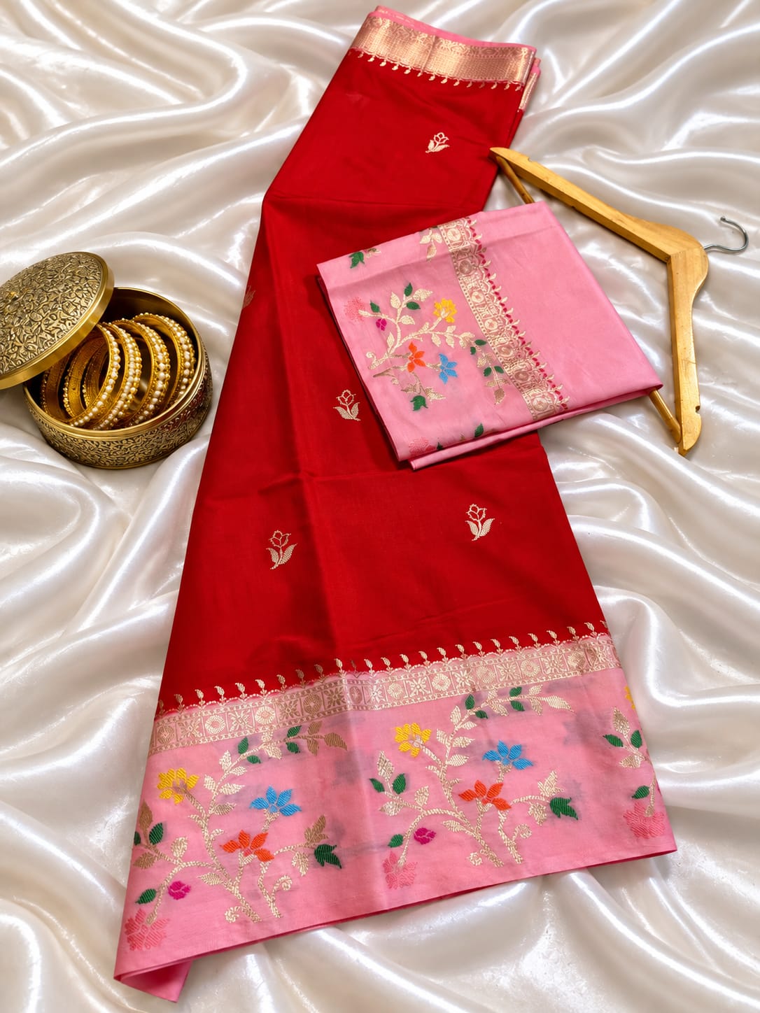 Budget Banarasi Katan Silk Saree with Contrast Alfi Border