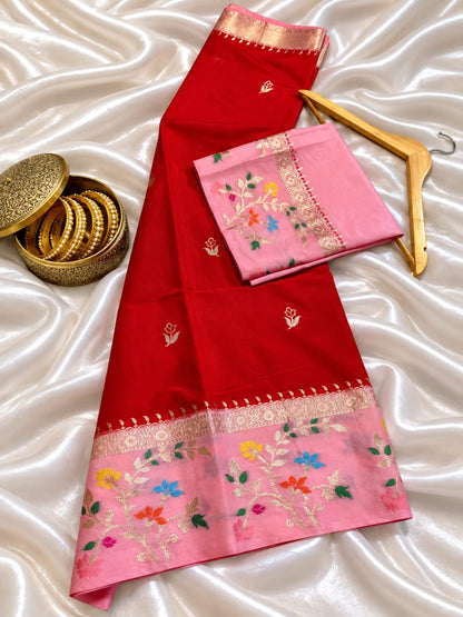 Budget Banarasi Katan Silk Saree with Contrast Alfi Border