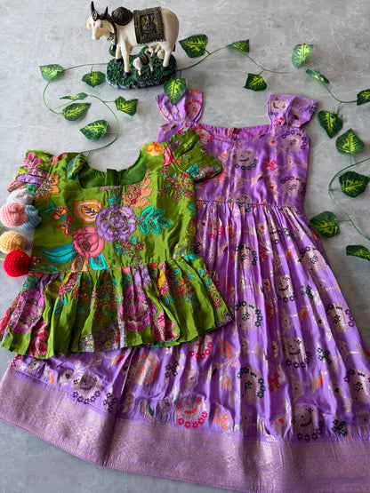 Soft Dola silk 2 in one kids gowns