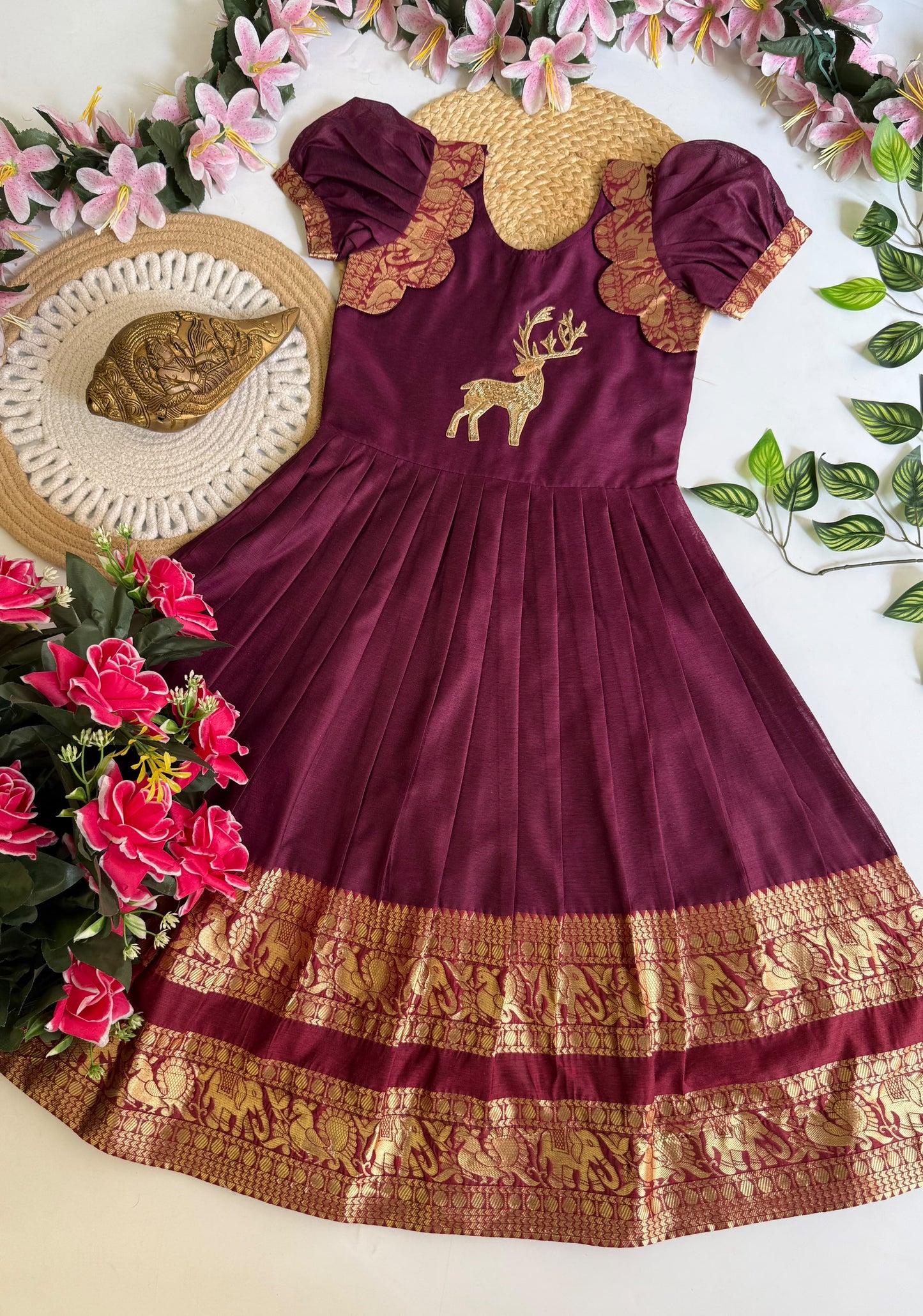 Kids Narayanpet cute deer work gowns
