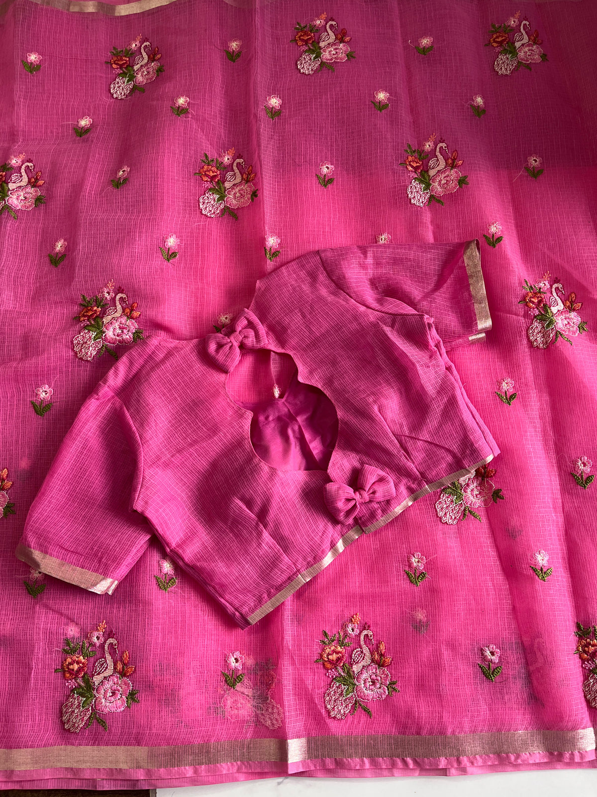Kota doriya Embroidery saree with stitched Blouse