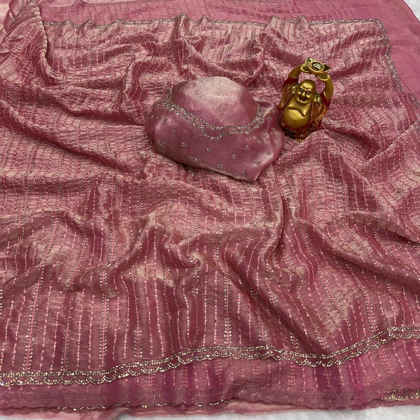 Budget Glossy fendy satin  zarkhan border sarees
