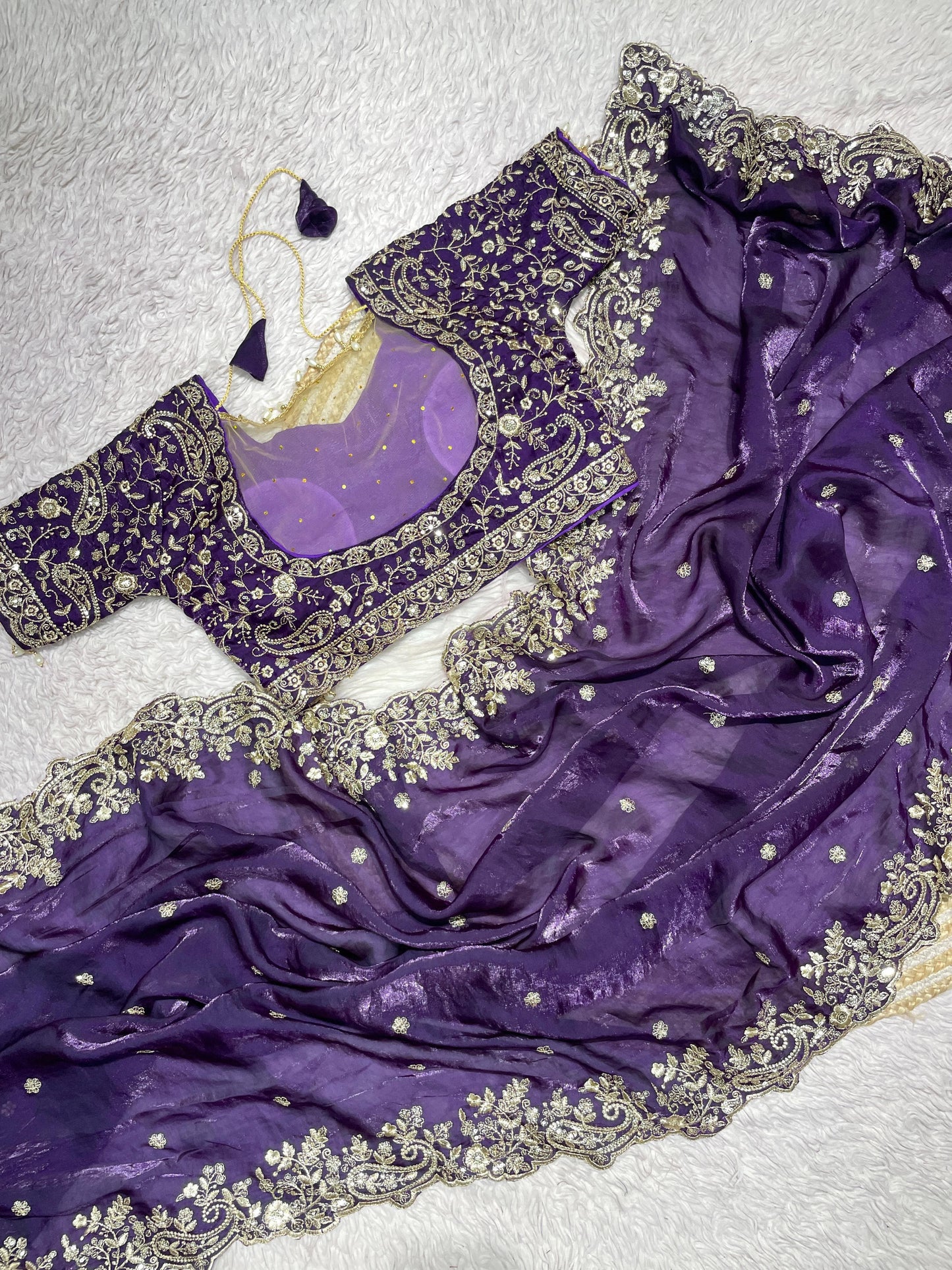 Fendy Sattin silk saree with Desginer stitched blouse