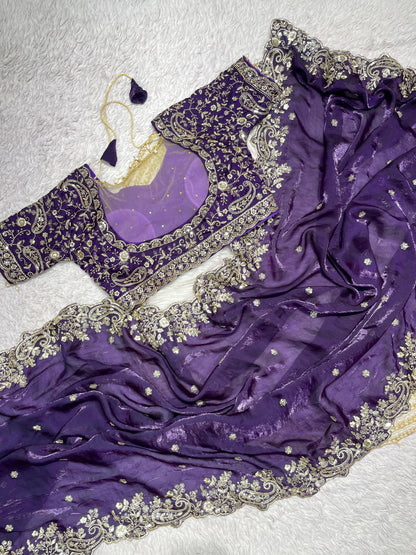Fendy Sattin silk saree with Desginer stitched blouse