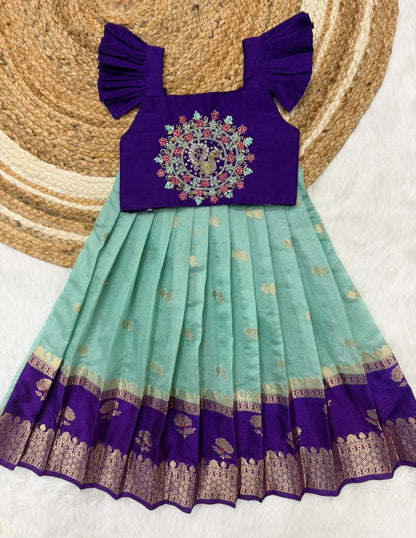 Brother & Sister Maggam Cute Traditional Combo – Banaras Silk Crop Top & Boy Kurta Dhoti Set