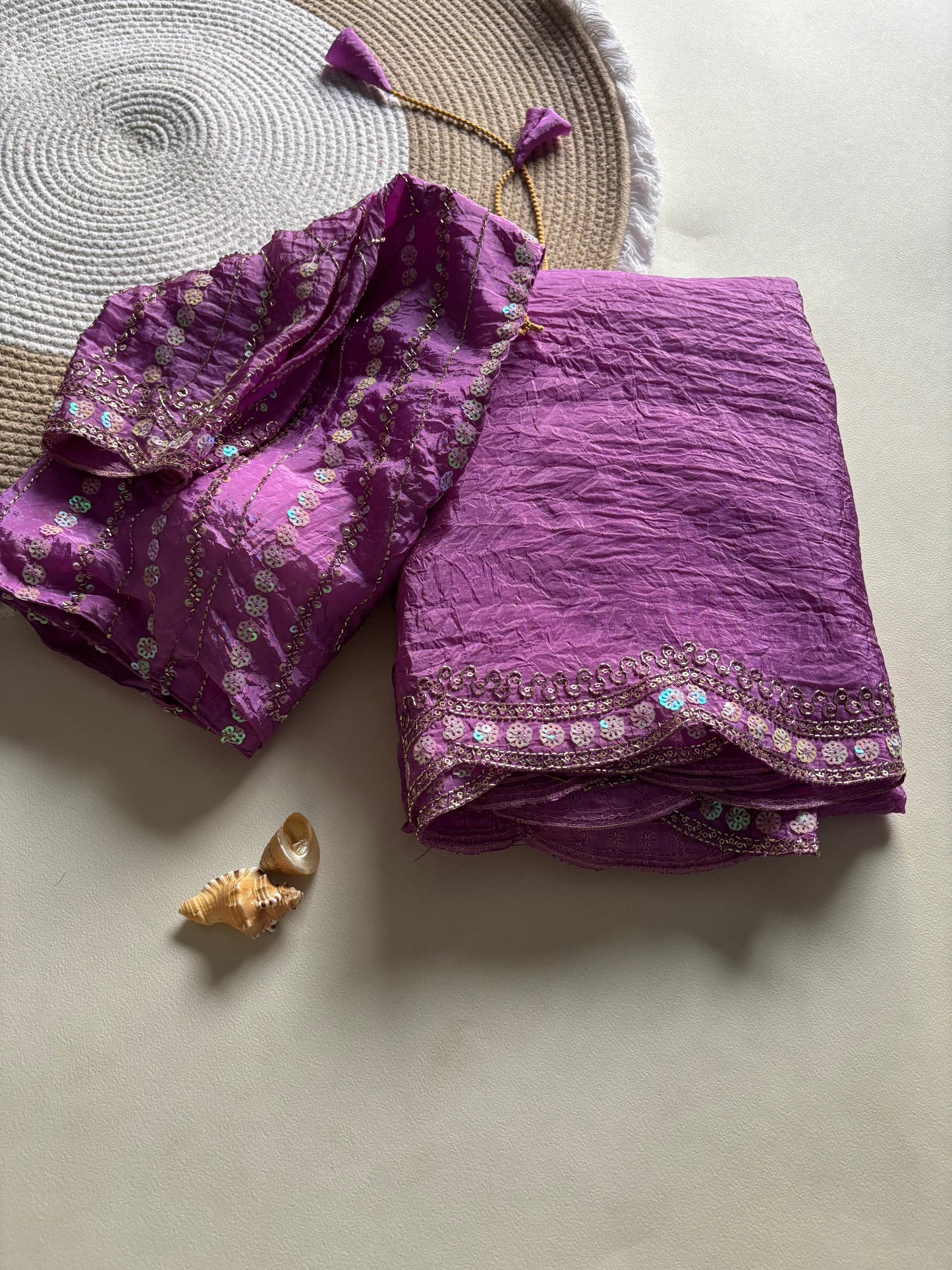 New gold crush saree with stitched blouse