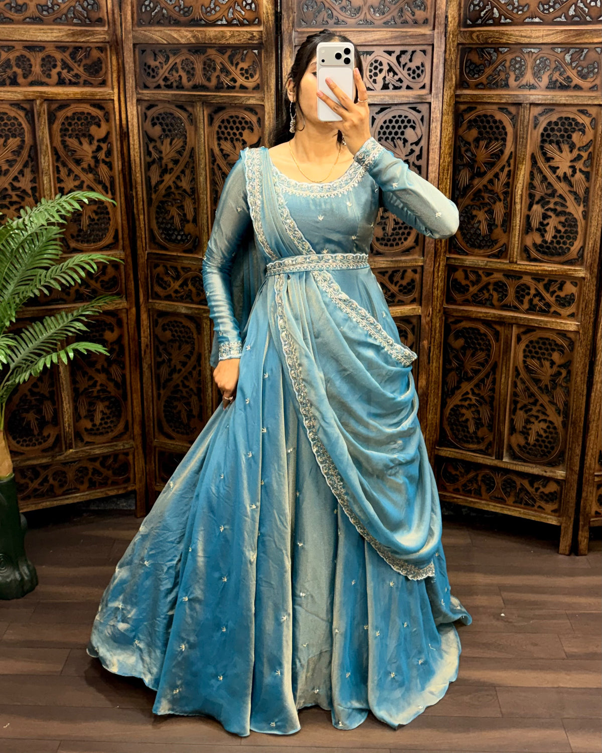 South style silk gown with dupatta