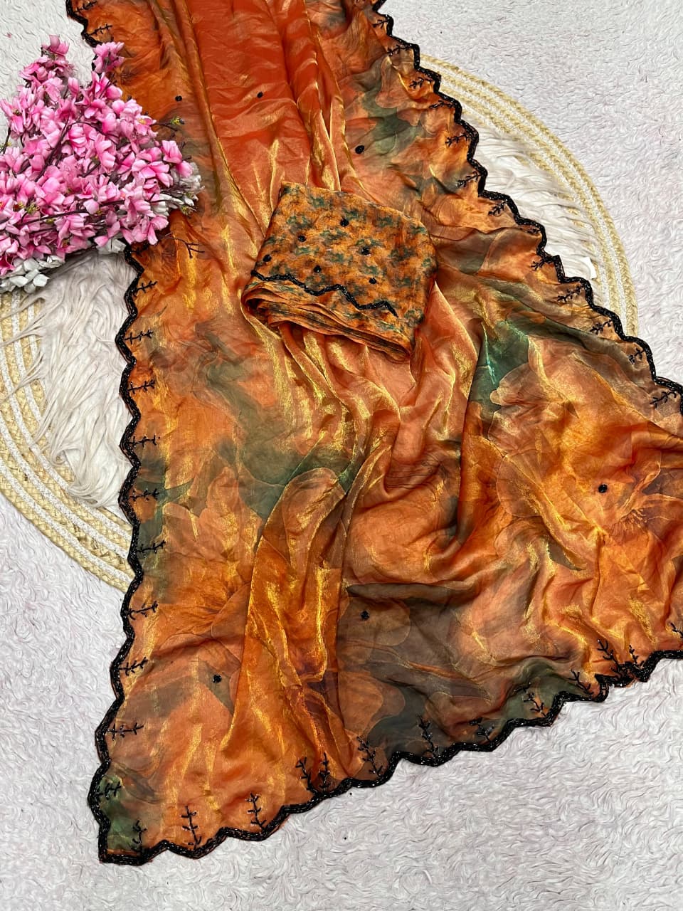 Trendy fendy satin fabric 3- layer Sarees