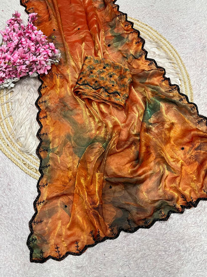 Trendy fendy satin fabric 3- layer Sarees