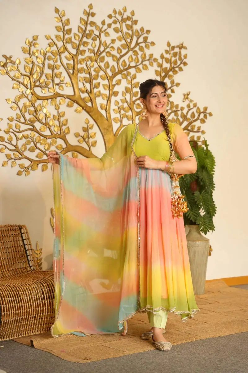 Rainbow Anarkali charm gown