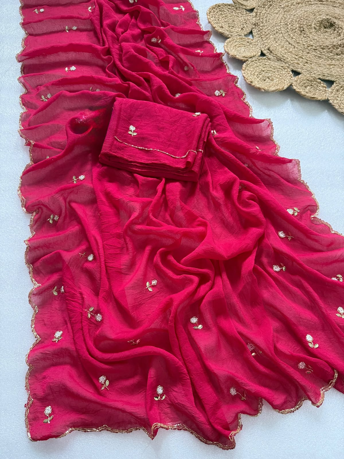 Budget Cutwork rangoli crush silk saree
