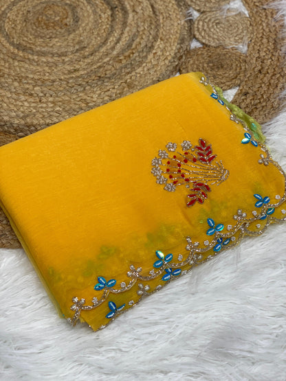 Crunchy silk trendy look party wear saree