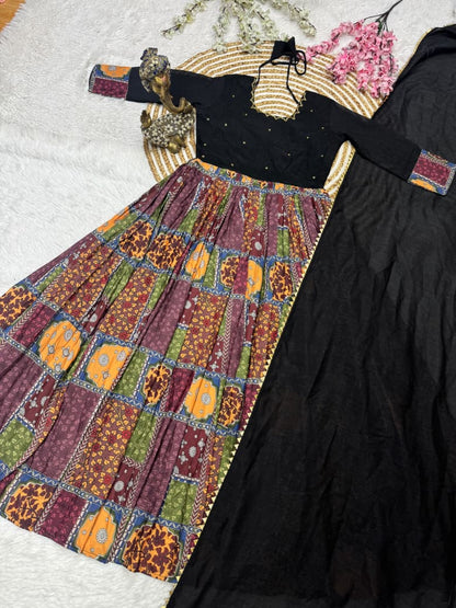 Vichitra silk with muslin handwork cafe gowns