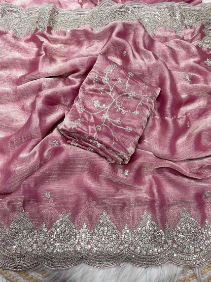 Fendi chiffon  budget saree with sequence work