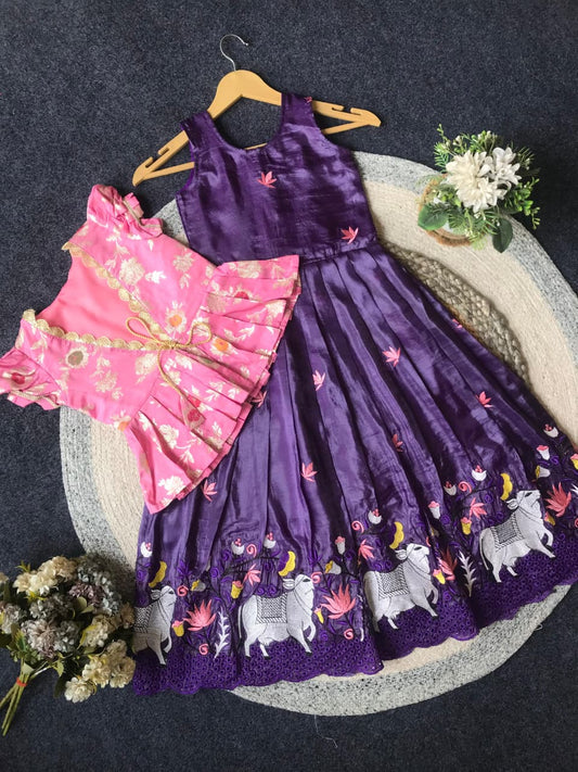 Kids pichwai 2 in one embroidery gowns