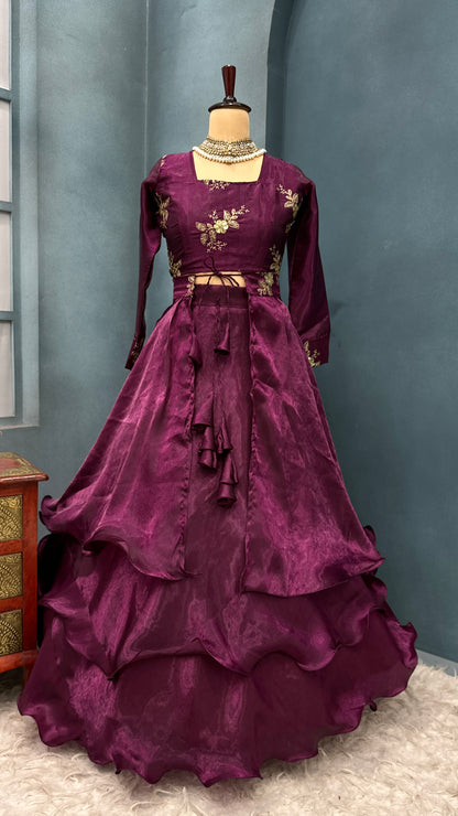 4 in one Burberry satin Peplum Desginer lehenga