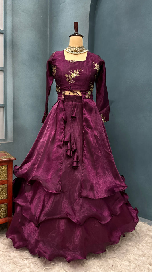 4 in one Burberry satin Peplum Desginer lehenga